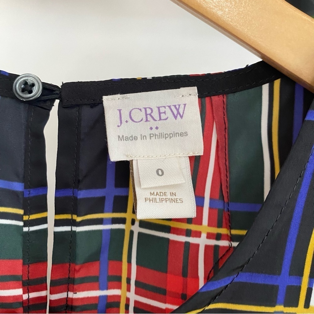 J. Crew Red Green Black Blue Tartan Christmas Holiday Plaid Ruffle Tank Top 0 - Picture 9 of 13